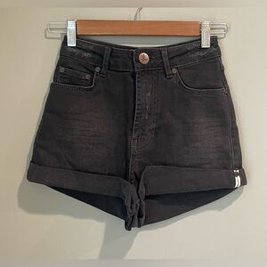 One Teaspoon High Waist‎ Freebirds Shorts Womens 22 Black Denim Worn Raven